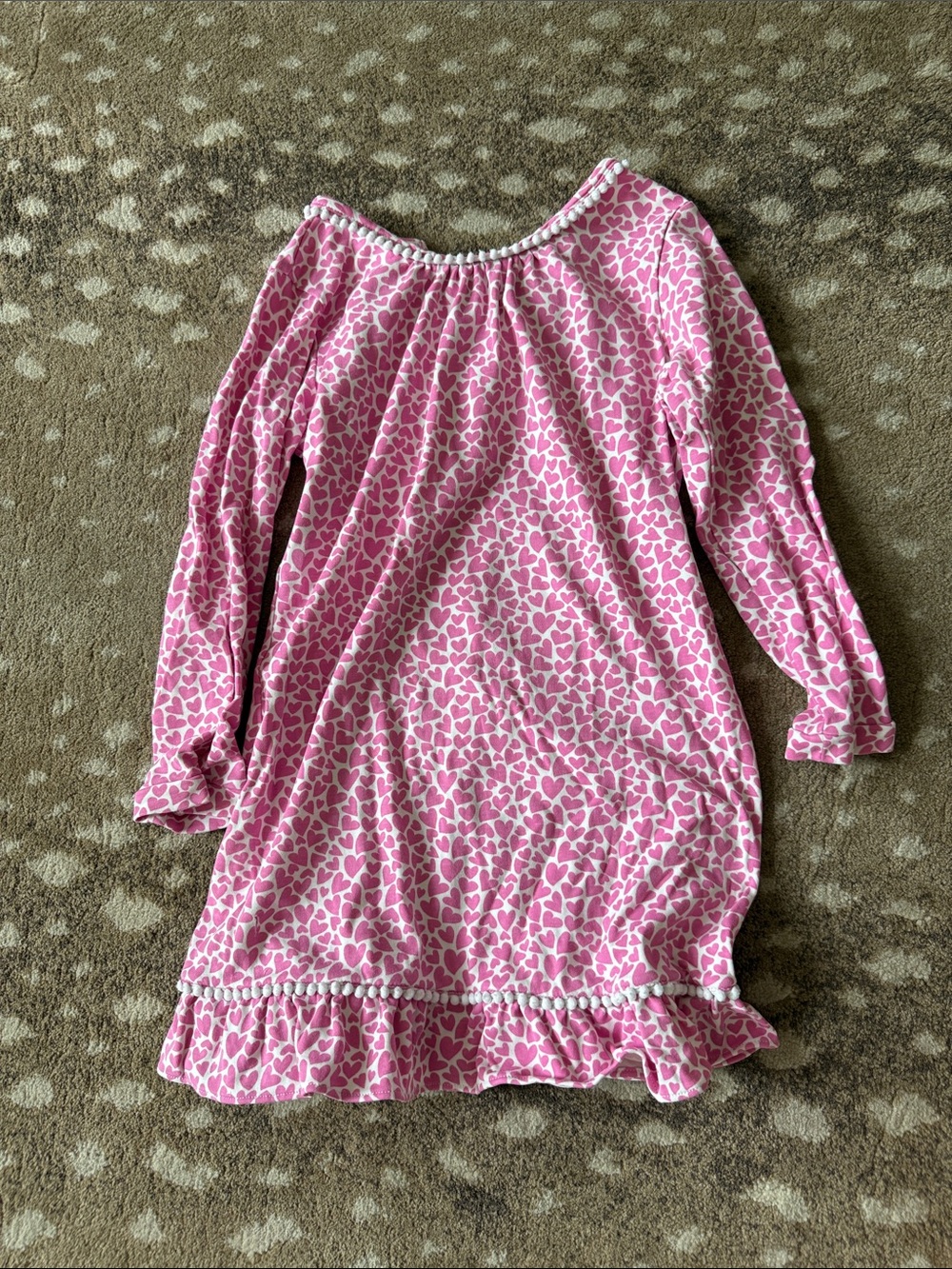 Girls Pink Heart-Print Long Sleeve Nightgown with Ruffle Trim